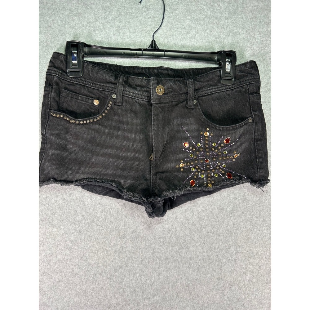 Fits Sz 4*H&M &Denim Black Jean Shorts Studded Rhinestone Cutoff womens Sz 6